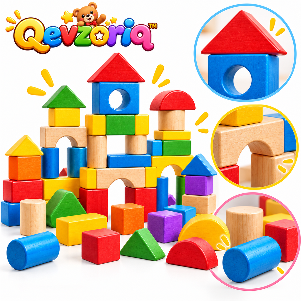 Qevzoriq™ Rainbow Wooden Building Blocks Set