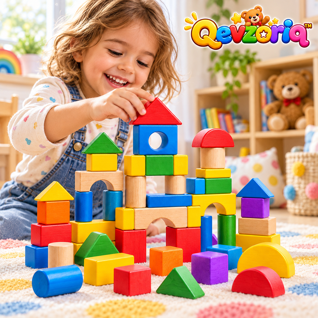 Qevzoriq™ Rainbow Wooden Building Blocks Set