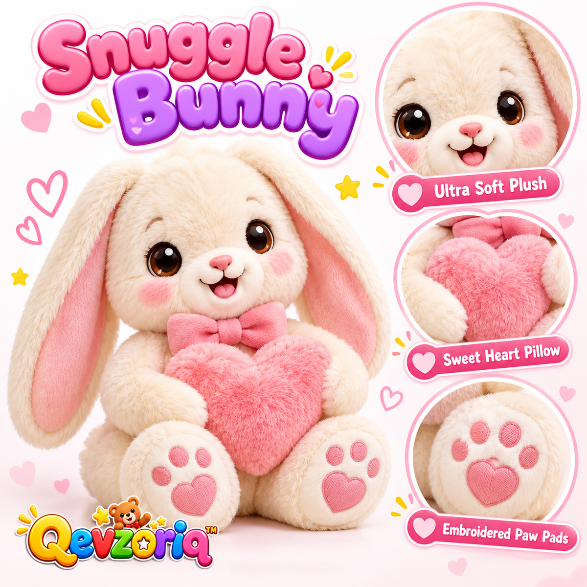 Qevzoriq™ Snuggle Bunny Plush Toy with Heart Pillow