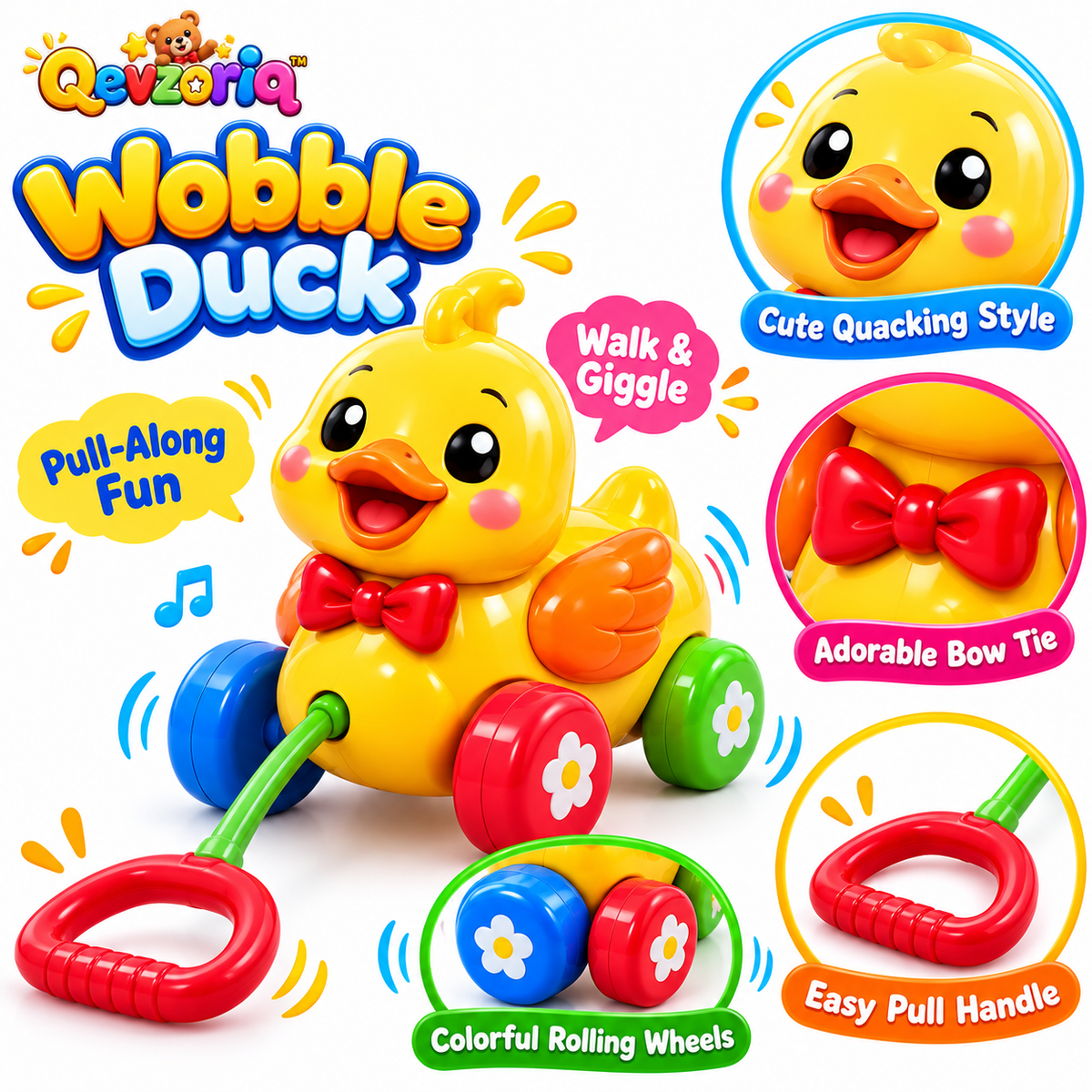 Qevzoriq™ Wobble Duck Pull-Along Toy