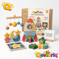 Qevzoriq™ Star Exploration Kit – Wooden Space Rocket Stacking Toy & Solar System Playset for Toddlers Ages 3+, Montessori Wooden Balancing Stars, Moon & Planet Mobile, Early STEM Educational Gift for Boys and Girls