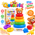 Qevzoriq™ Baby Stacking Rings Toy – Cute Bear Rainbow Stacker with Embossed Shapes & Sensory Blocks, Montessori Early Learning & Fine Motor Skills Developmental Toys for Babies & Toddlers 6-18 Months