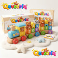 Qevzoriq™ Wooden Stacking Alphabet Train Toy – Montessori Bear & Animal Peg Sorting Rolling Train, Early Educational Building Blocks Playset, Fine Motor Skills & Sensory Gift for Toddlers Ages 1-4