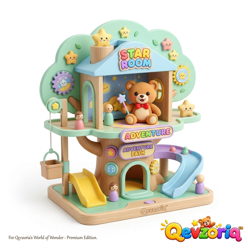 Qevzoriq™ Wooden Multi-Level Treehouse Activity Playset